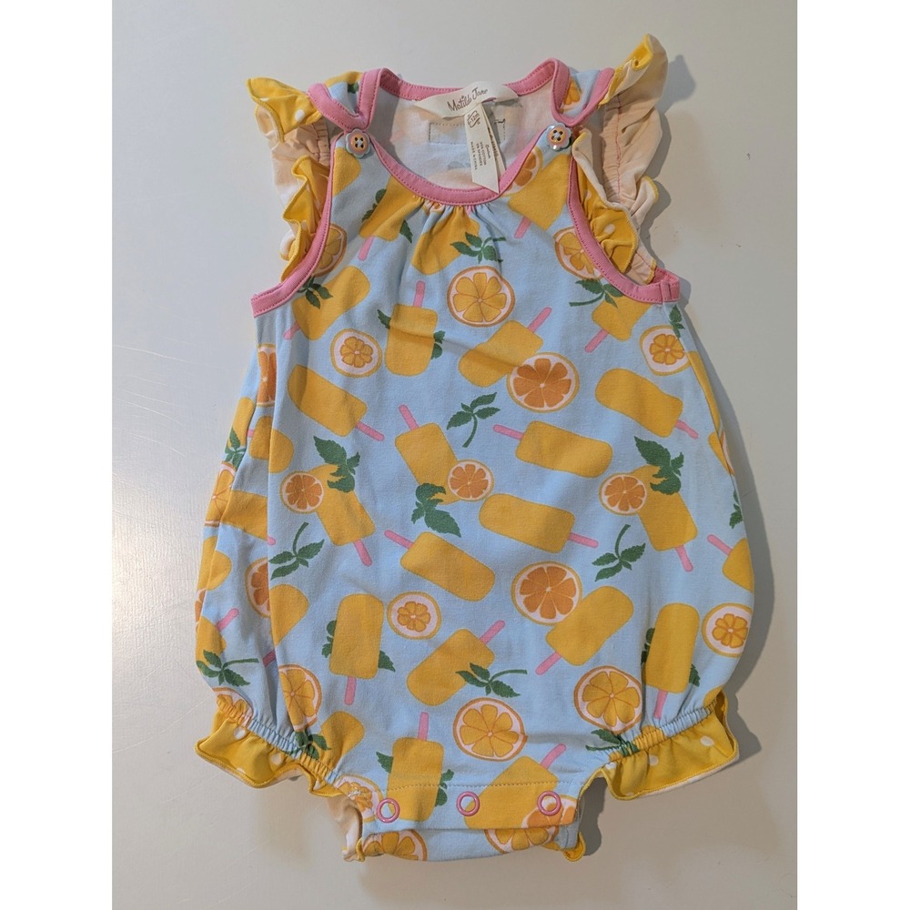 Matilda Jane Baby Girls Popsicle Orange Print Ruffle Bubble Romper 6-12M Blue